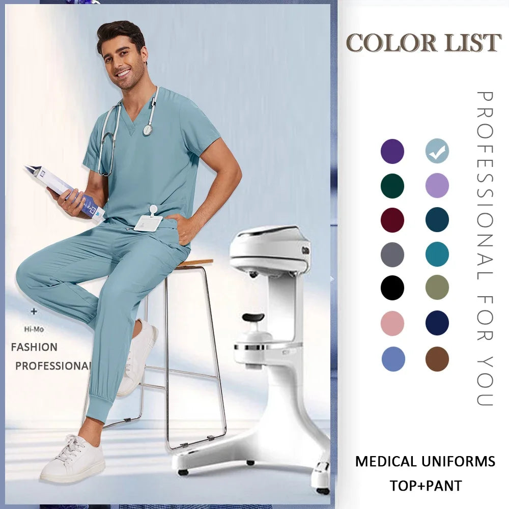 S-2XL Nursing Top+Jogging Pants Beauty Salon Work Suit Soft Feeling Medical Surgical Scrub Set Women Men Working Uniform Lab Set