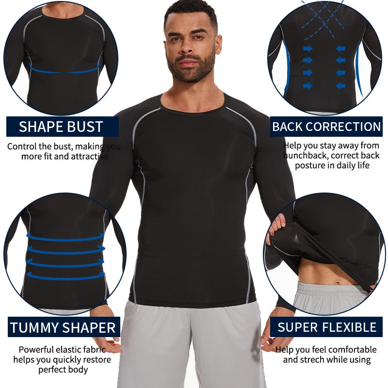 Men's Compression Shirts Long Sleeve Athletic Workout Base Layer Quick Dry Fit Basketball Football Tops Running Gear Undershirts