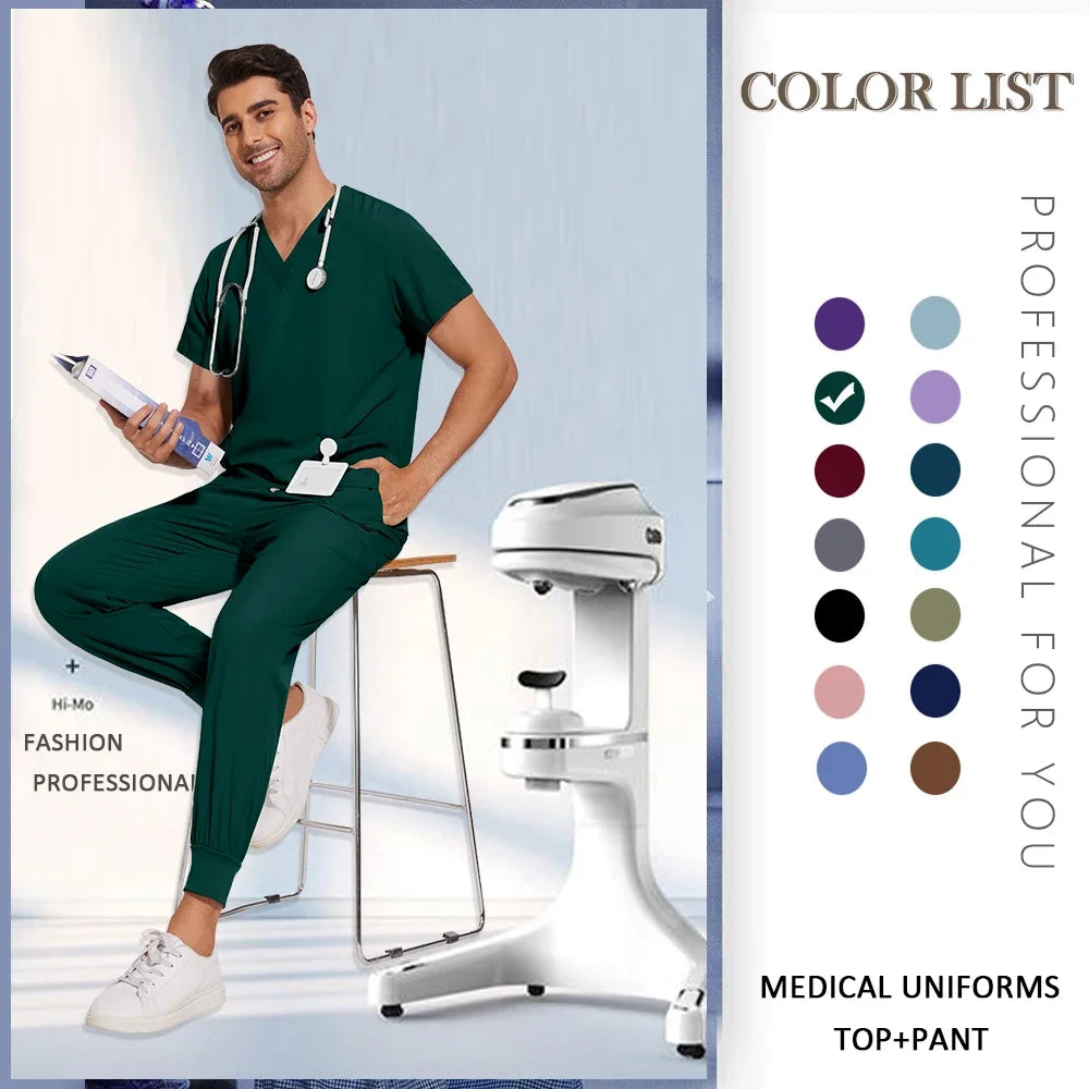 S-2XL Nursing Top+Jogging Pants Beauty Salon Work Suit Soft Feeling Medical Surgical Scrub Set Women Men Working Uniform Lab Set