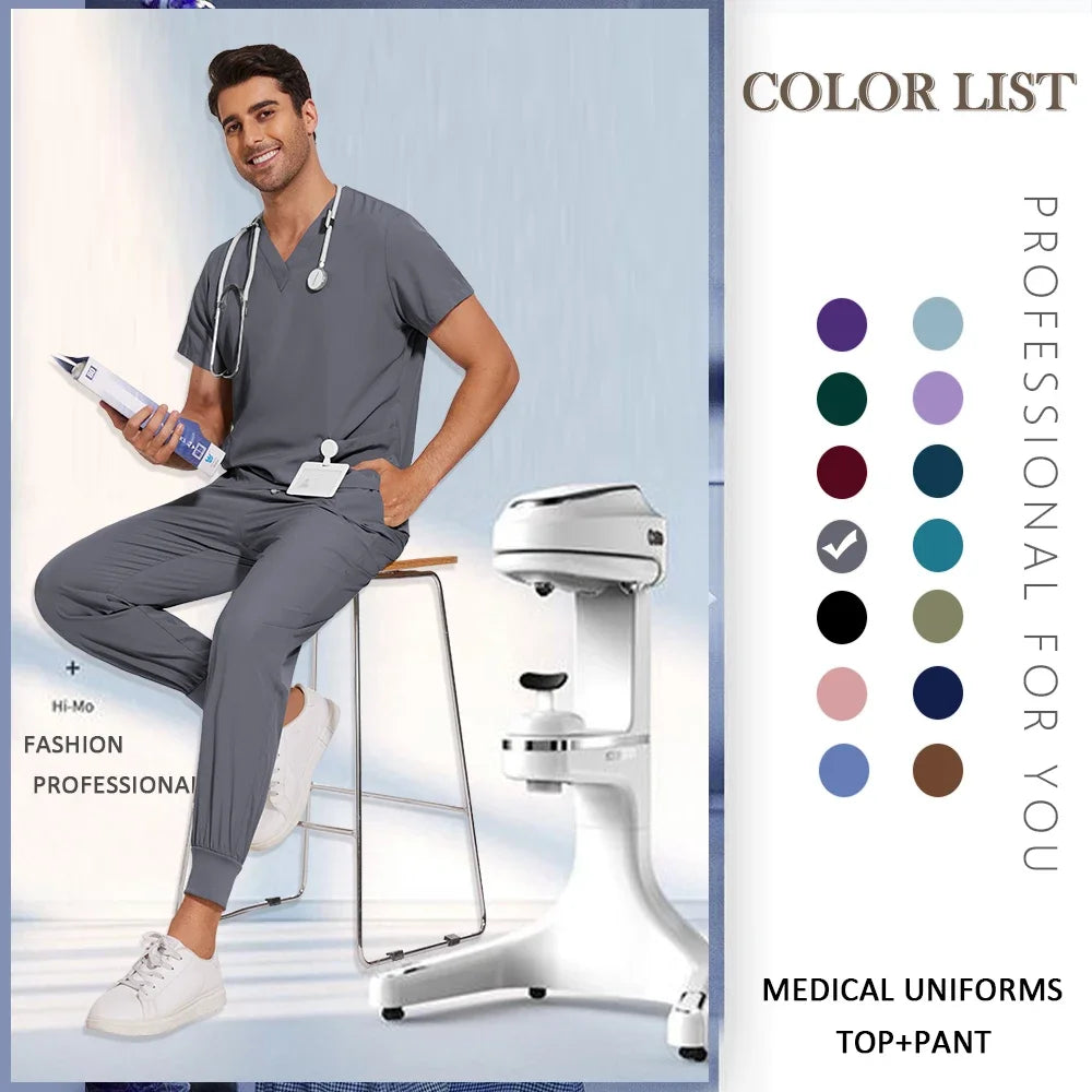 S-2XL Nursing Top+Jogging Pants Beauty Salon Work Suit Soft Feeling Medical Surgical Scrub Set Women Men Working Uniform Lab Set