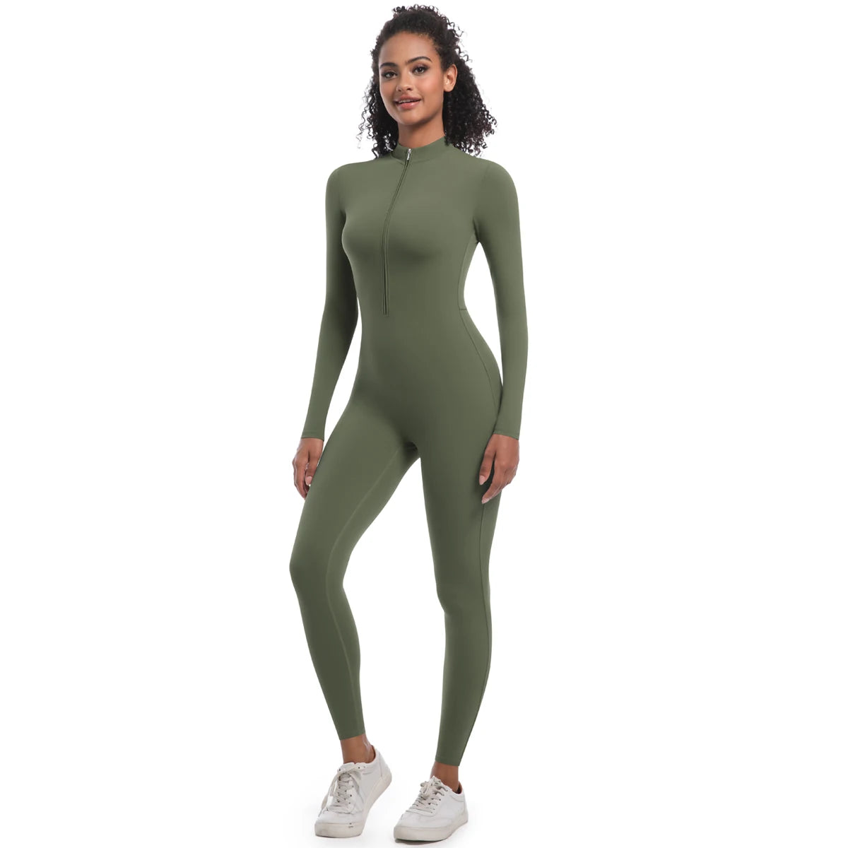 Yoga Jumpsuit Women Seamless Sports Zipper Jumpsuit Set Gym Long Sleeve Fitness Suit Elastic Gym Workout Bodysuit Athletic Wear