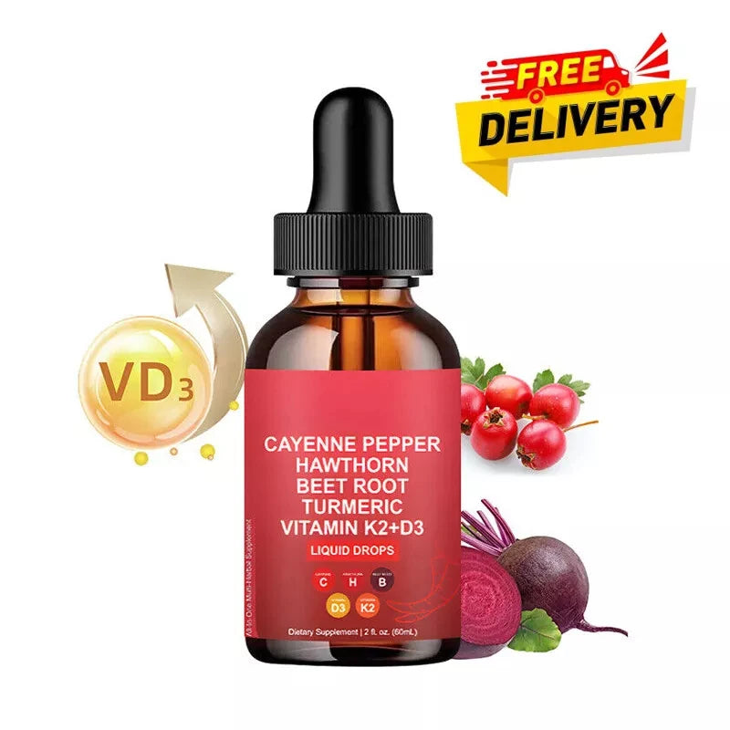 Cayenne Pepper Hawthorn Beet Root Turmeric Vitamin K2+D3 Drops Free Shipping