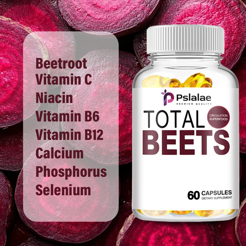 Total Beets Supplement - Enhances Energy, Endurance, Heart Health, Blood Pressure Support, Improves Circulation - 60 Capsules