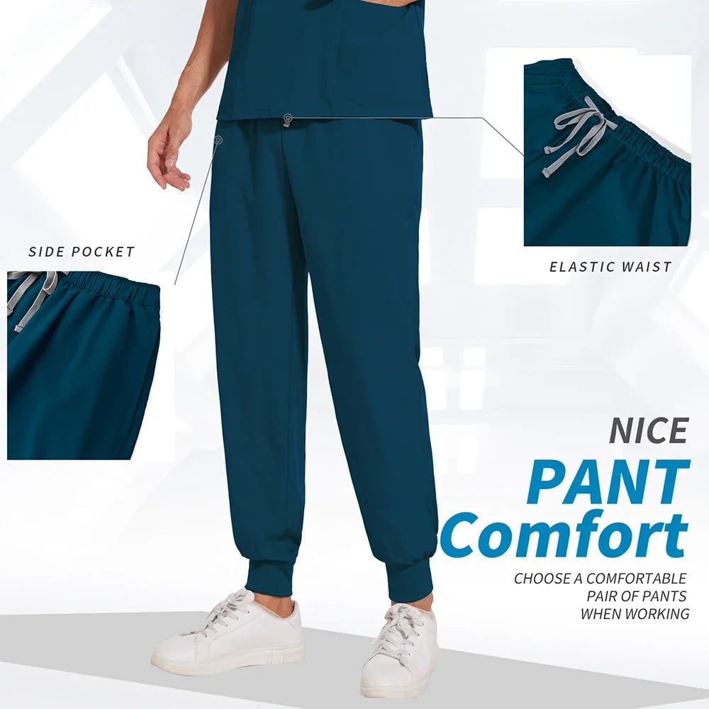 S-2XL Nursing Top+Jogging Pants Beauty Salon Work Suit Soft Feeling Medical Surgical Scrub Set Women Men Working Uniform Lab Set