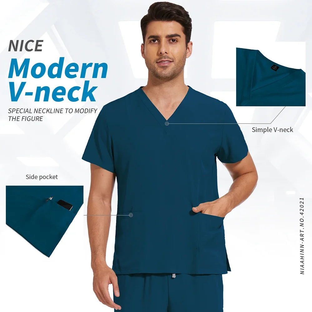 S-2XL Nursing Top+Jogging Pants Beauty Salon Work Suit Soft Feeling Medical Surgical Scrub Set Women Men Working Uniform Lab Set