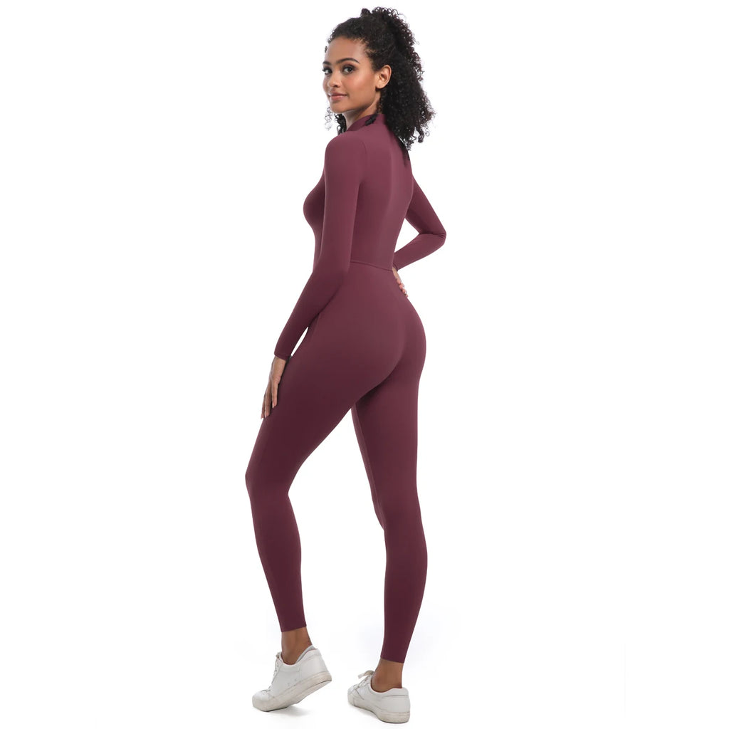 Yoga Jumpsuit Women Seamless Sports Zipper Jumpsuit Set Gym Long Sleeve Fitness Suit Elastic Gym Workout Bodysuit Athletic Wear