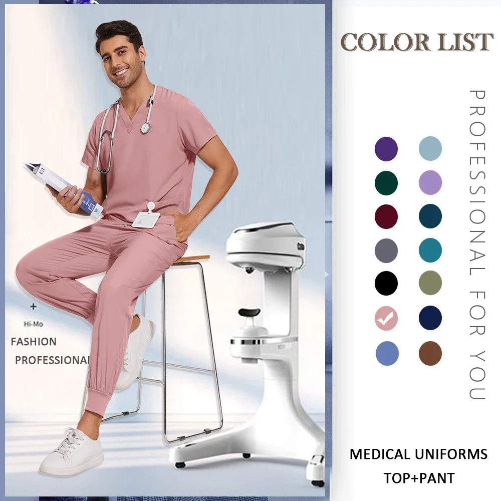 S-2XL Nursing Top+Jogging Pants Beauty Salon Work Suit Soft Feeling Medical Surgical Scrub Set Women Men Working Uniform Lab Set