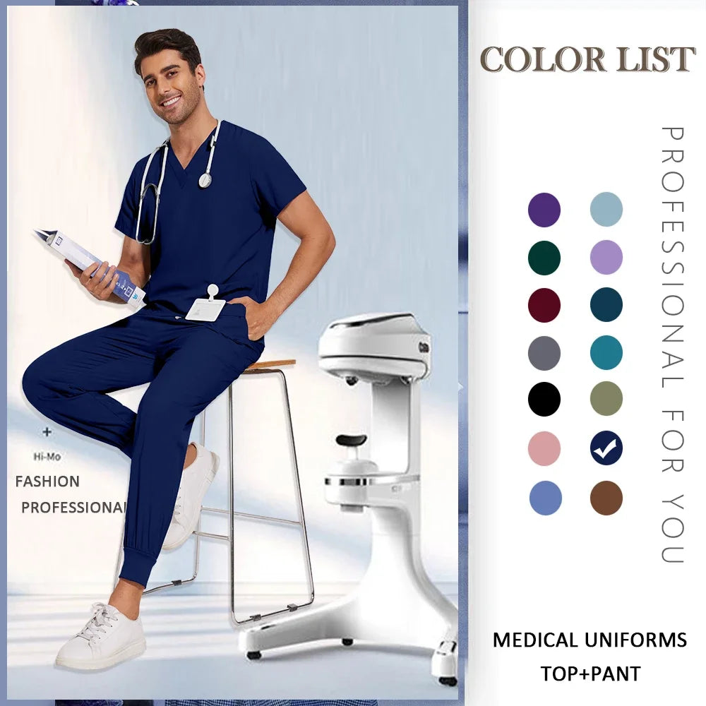 S-2XL Nursing Top+Jogging Pants Beauty Salon Work Suit Soft Feeling Medical Surgical Scrub Set Women Men Working Uniform Lab Set