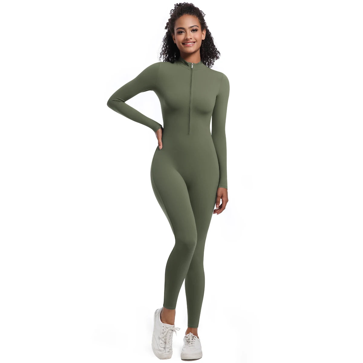 Yoga Jumpsuit Women Seamless Sports Zipper Jumpsuit Set Gym Long Sleeve Fitness Suit Elastic Gym Workout Bodysuit Athletic Wear