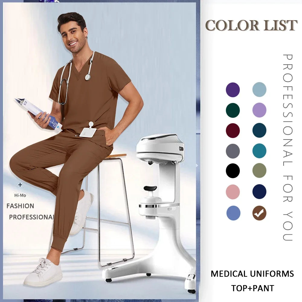 S-2XL Nursing Top+Jogging Pants Beauty Salon Work Suit Soft Feeling Medical Surgical Scrub Set Women Men Working Uniform Lab Set