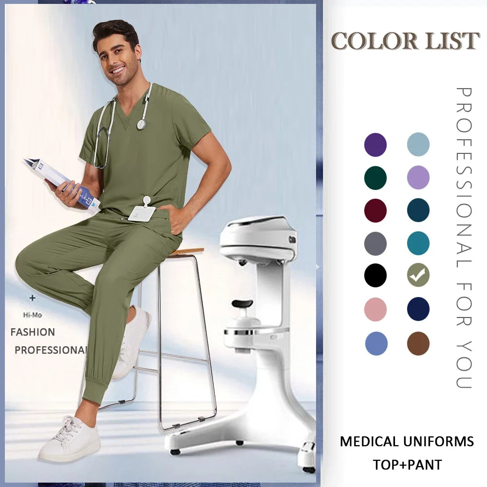 S-2XL Nursing Top+Jogging Pants Beauty Salon Work Suit Soft Feeling Medical Surgical Scrub Set Women Men Working Uniform Lab Set