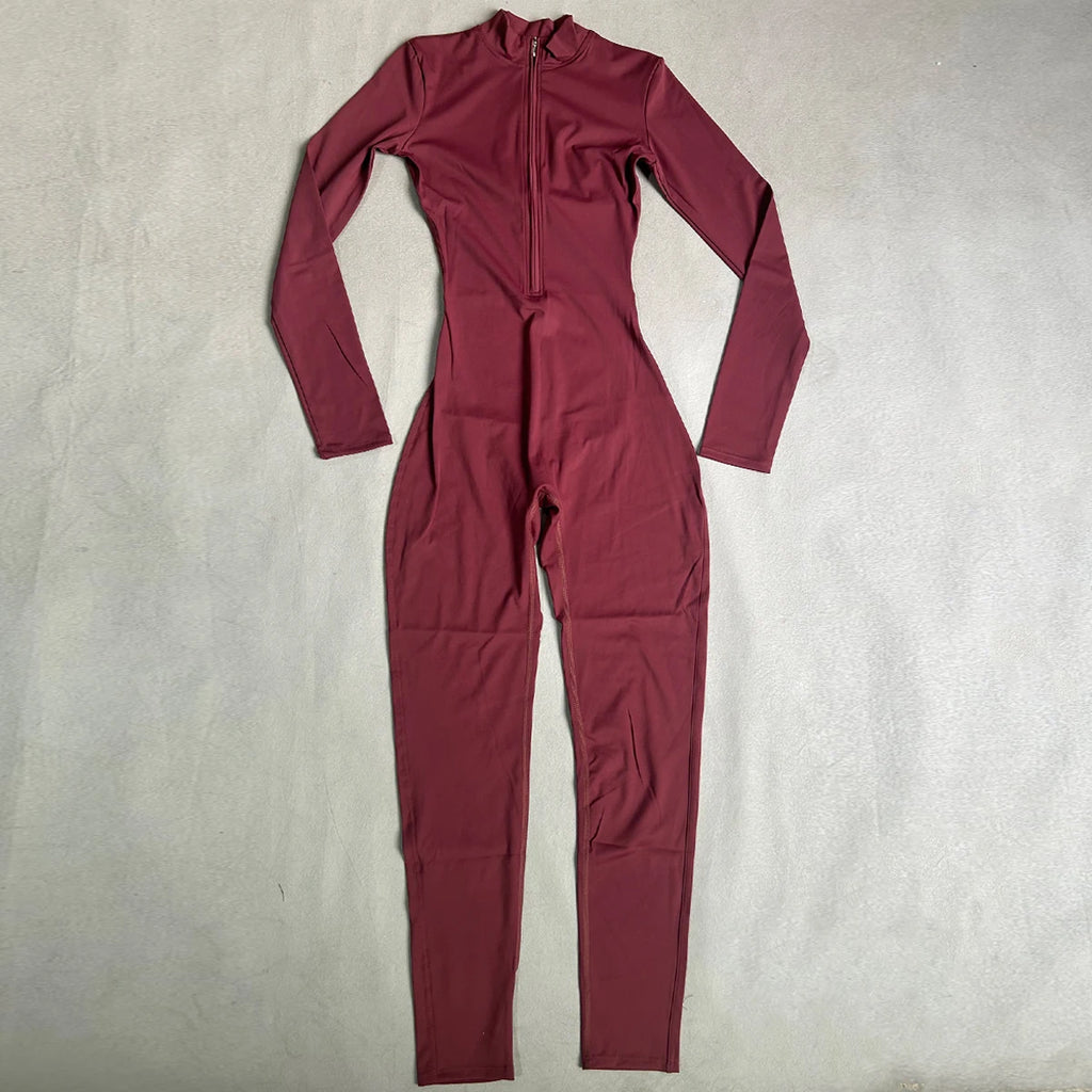 Yoga Jumpsuit Women Seamless Sports Zipper Jumpsuit Set Gym Long Sleeve Fitness Suit Elastic Gym Workout Bodysuit Athletic Wear