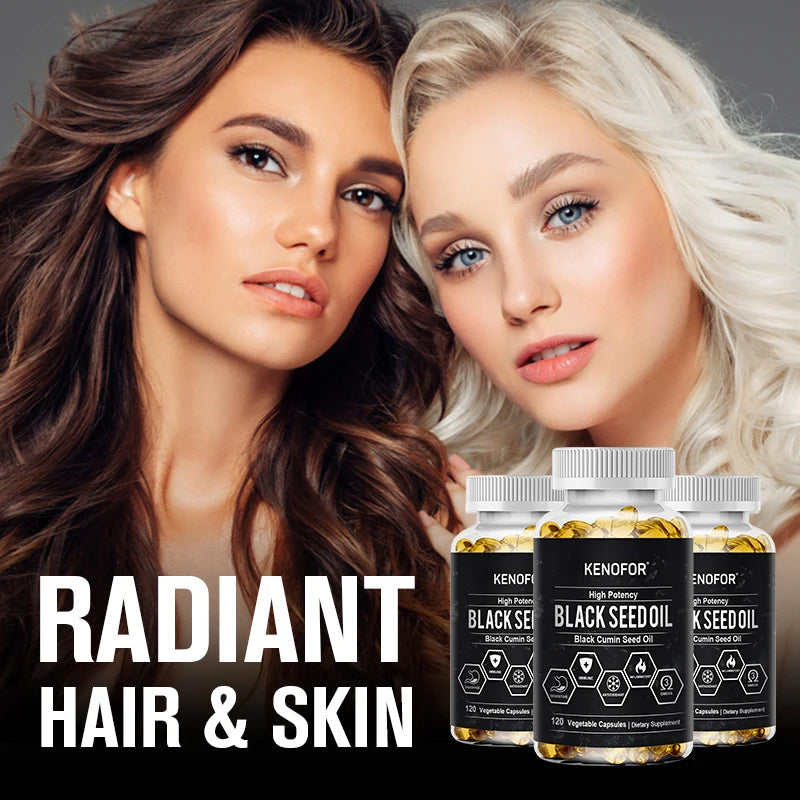 Black Seed Oil Capsules - Cold Pressed Organic Black Cumin Seed Oil for Immune System, Digestion, Skin, Hair, Heart Health