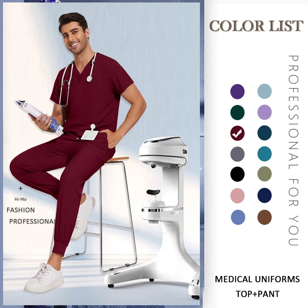 S-2XL Nursing Top+Jogging Pants Beauty Salon Work Suit Soft Feeling Medical Surgical Scrub Set Women Men Working Uniform Lab Set