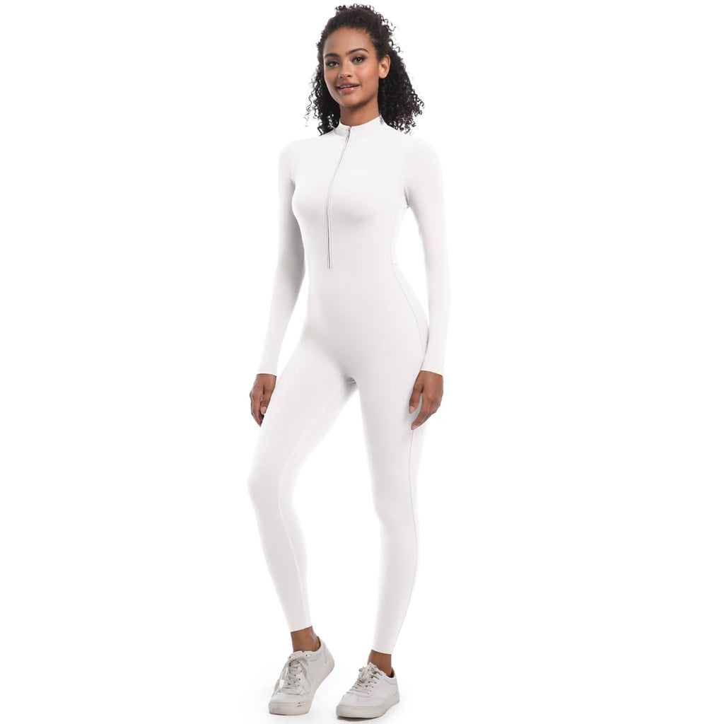 Yoga Jumpsuit Women Seamless Sports Zipper Jumpsuit Set Gym Long Sleeve Fitness Suit Elastic Gym Workout Bodysuit Athletic Wear