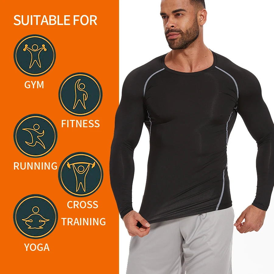 Men's Compression Shirts Long Sleeve Athletic Workout Base Layer Quick Dry Fit Basketball Football Tops Running Gear Undershirts