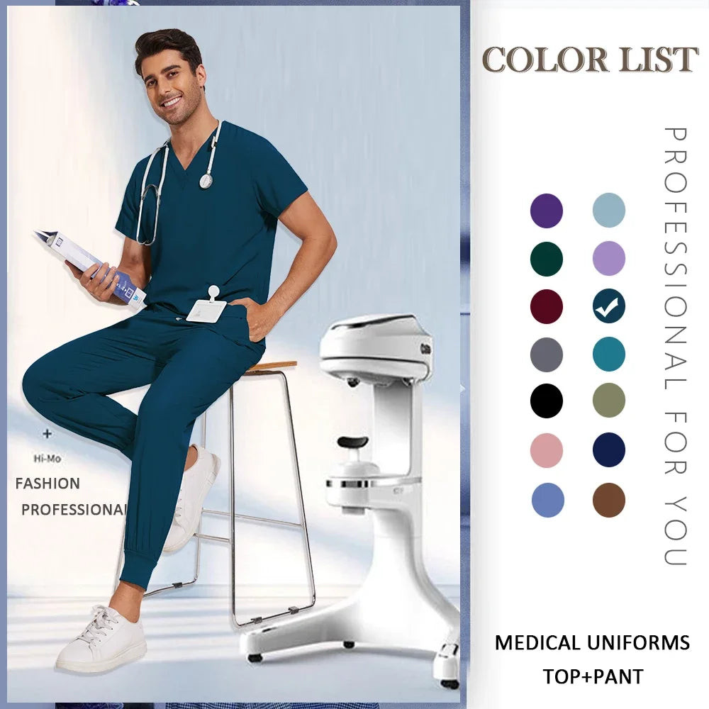 S-2XL Nursing Top+Jogging Pants Beauty Salon Work Suit Soft Feeling Medical Surgical Scrub Set Women Men Working Uniform Lab Set