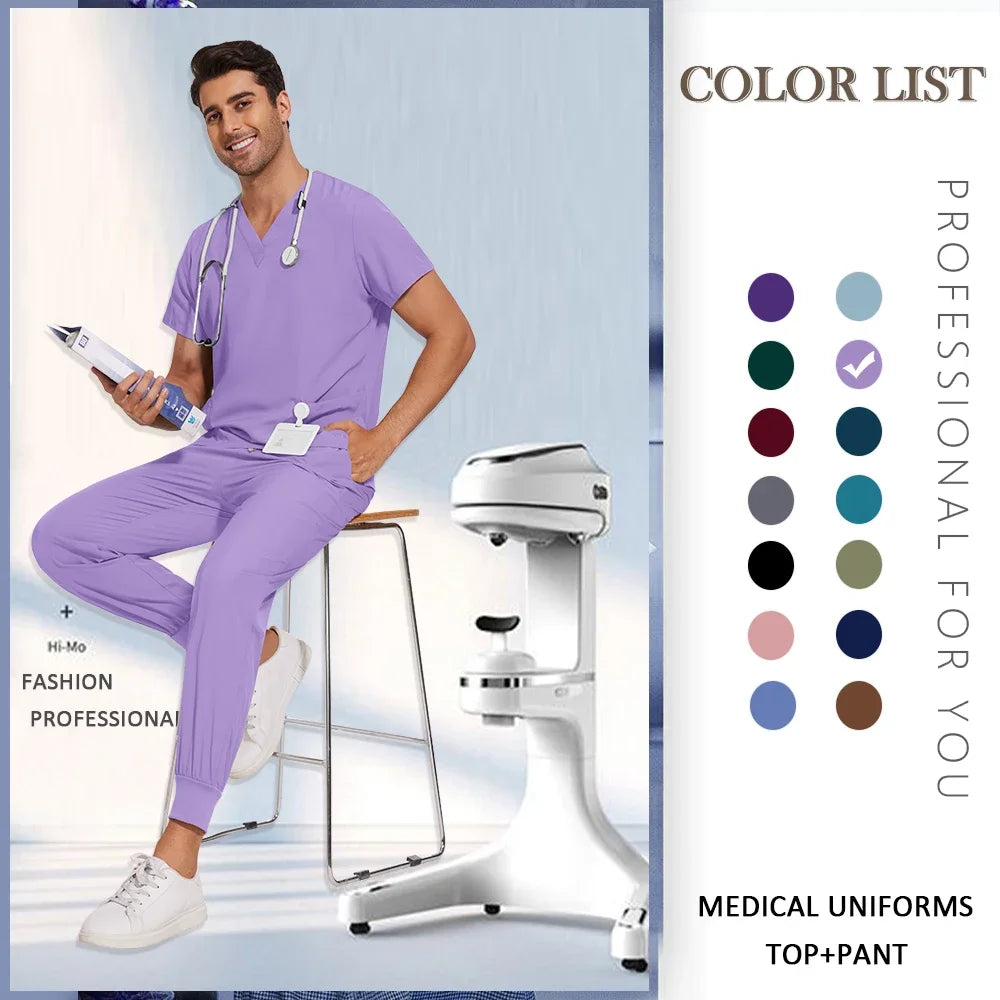 S-2XL Nursing Top+Jogging Pants Beauty Salon Work Suit Soft Feeling Medical Surgical Scrub Set Women Men Working Uniform Lab Set